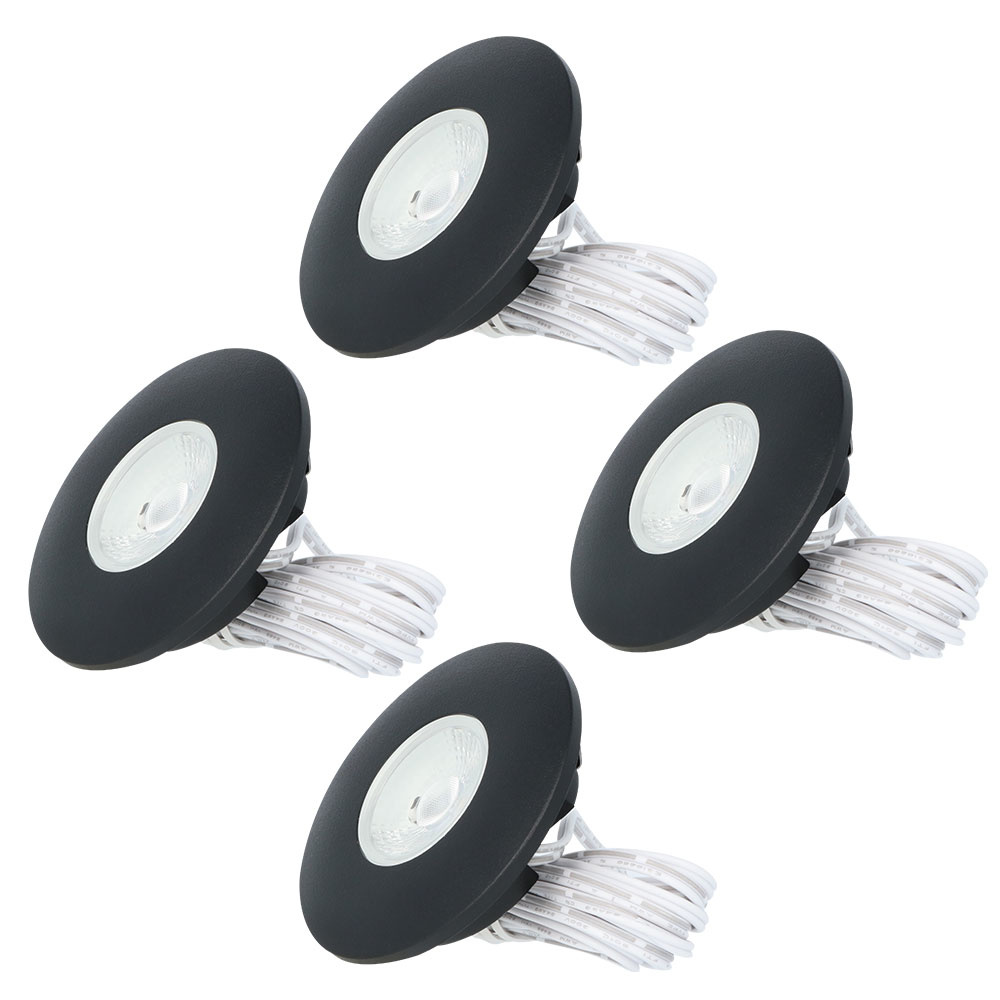 4x Pavo LED Recessed Downlights Thin- 3W 260 Lumen - 2700K - Black