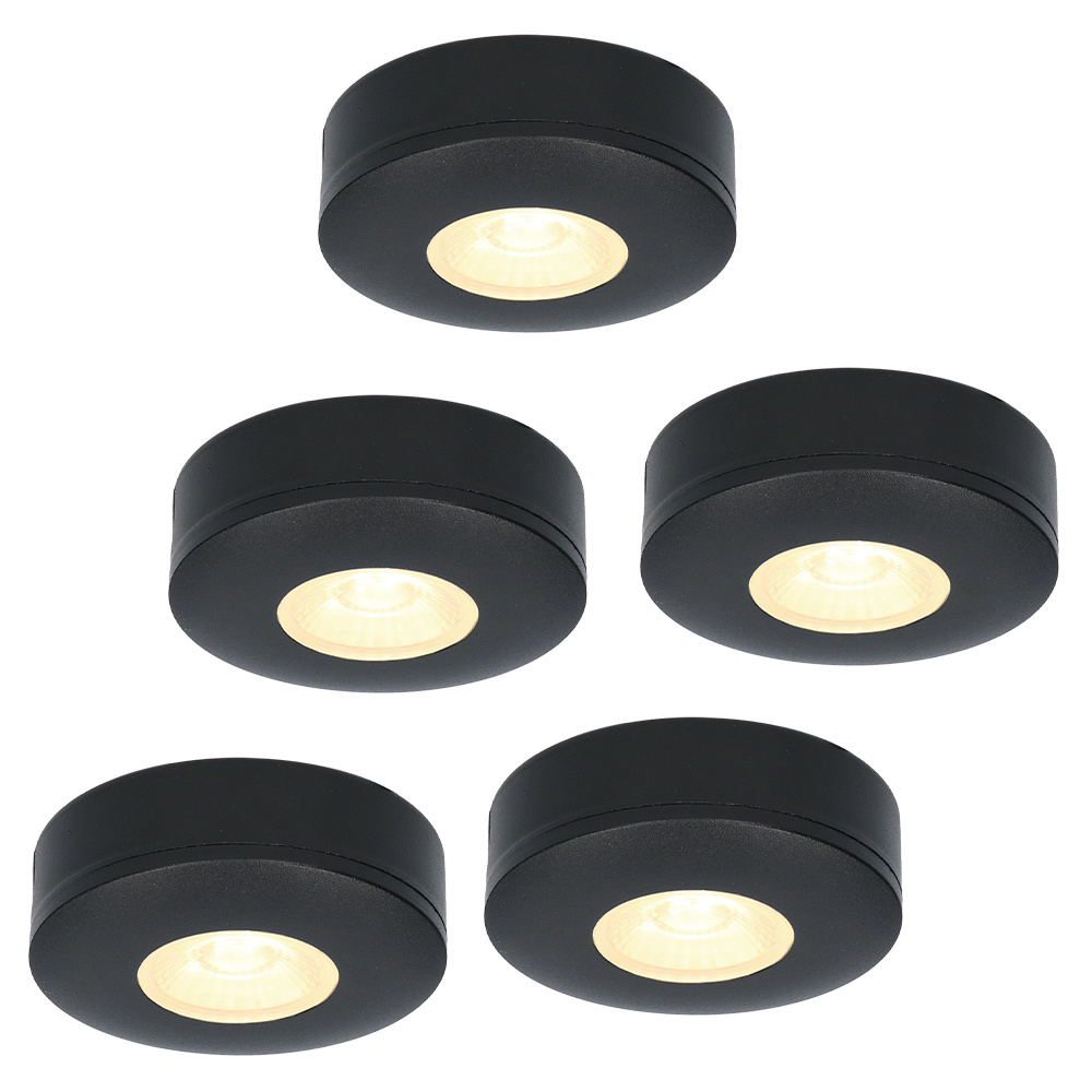 Set of 5 Pavo - Slim LED spotlights 23mm - 3W 300lm 2700K Dimmable - IP44 - Black