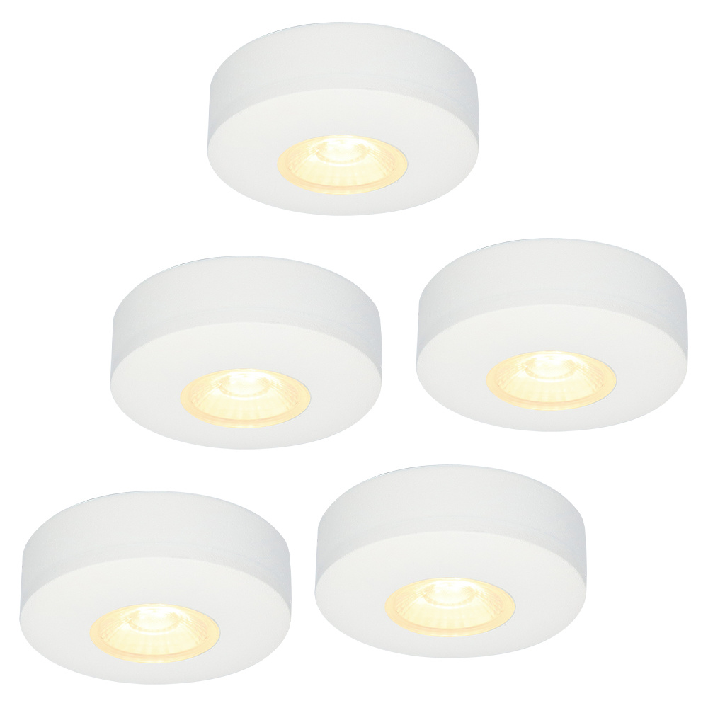 5x Pavo - Flade LED-påbygningsspots 23 mm - 3W 300lm 2700K - Dæmpbar - IP44 - Hvid