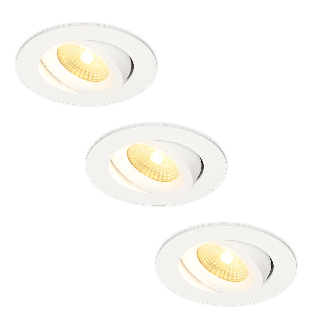 3x Salerno LED indbygningsspots - 8W 650lm - 2700K - Vipbar - Dæmpbar - IP44 - Hvid