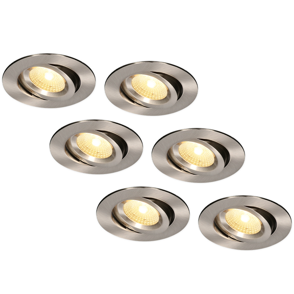 6x Salerno LED indbygningsspots - 8W 650lm - 2700K - Vipbar - Dæmpbar - IP44