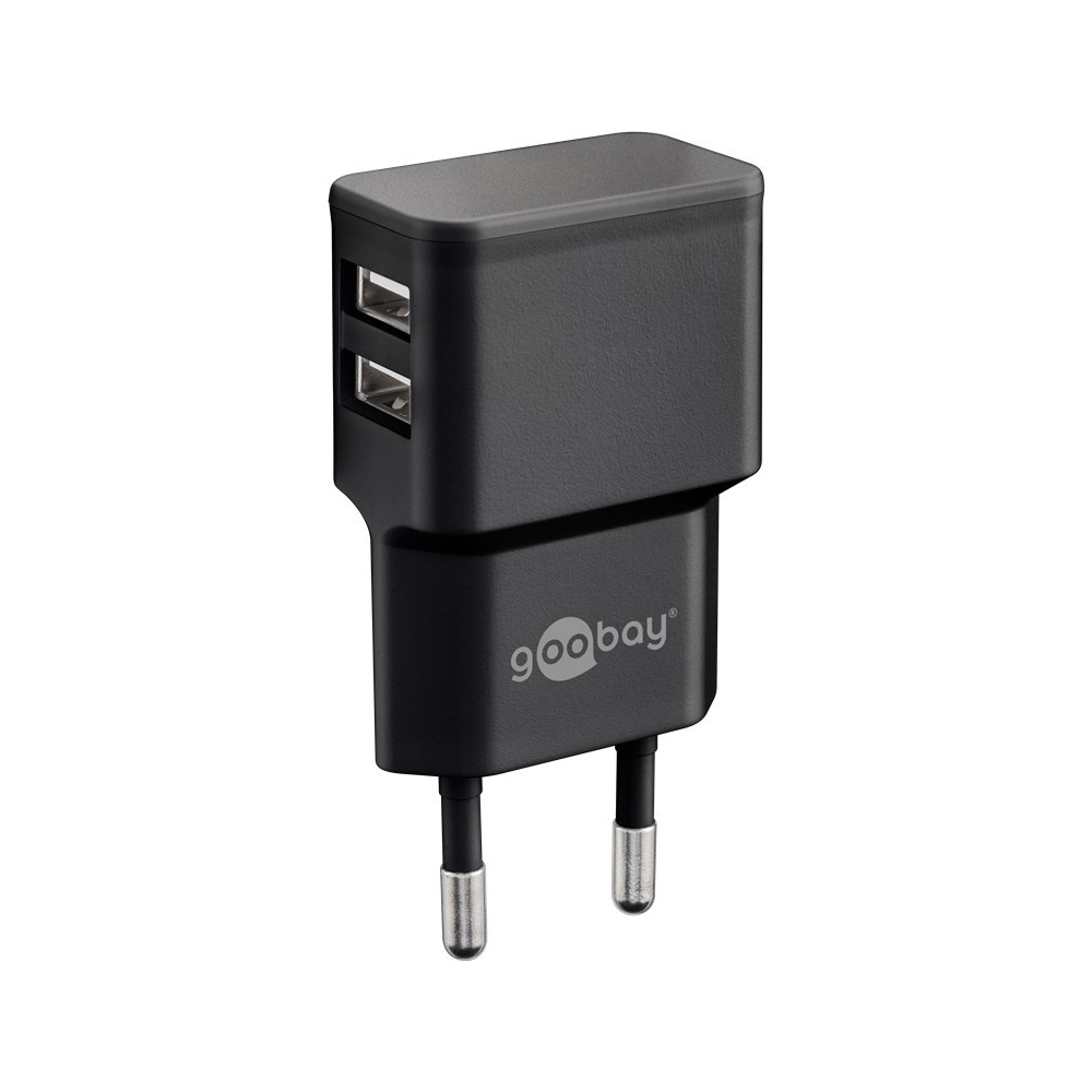 USB - A - adapter - USB - A - lader - 2 poorts - 2400mA - 12W - Zwart