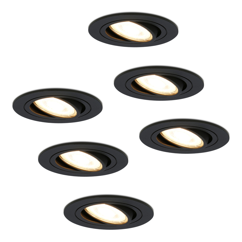 6x Miro LED Einbaustrahler - 4W 345lm - 2700K - Dimmbar Schwenkbar - Schwarz