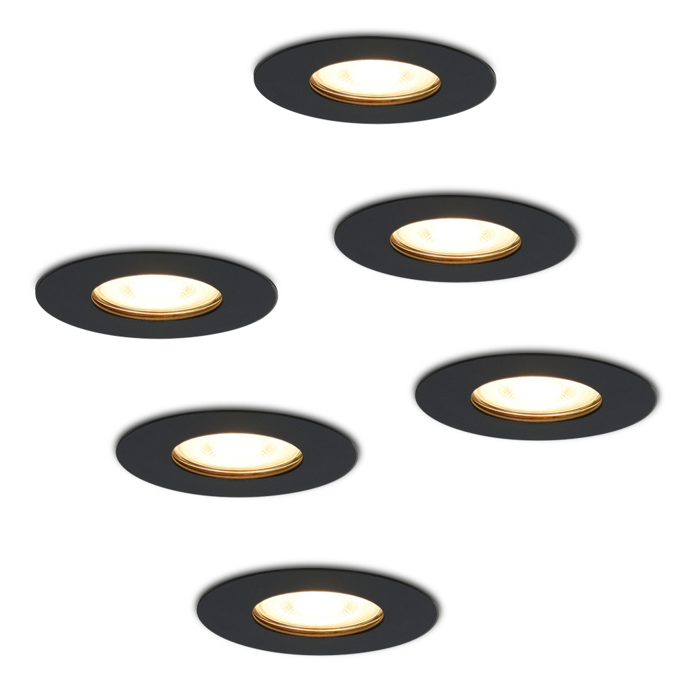 6x Bari LED Spots - 4,5W 345lm - 2700K - GU10 - Dæmpbar - Rund - IP65 - Sort