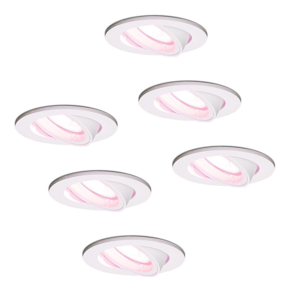 6x Dublin Smart indbygningsspots - Vipbar - Wifi + Ble - RGBWW - GU10 - Hvid