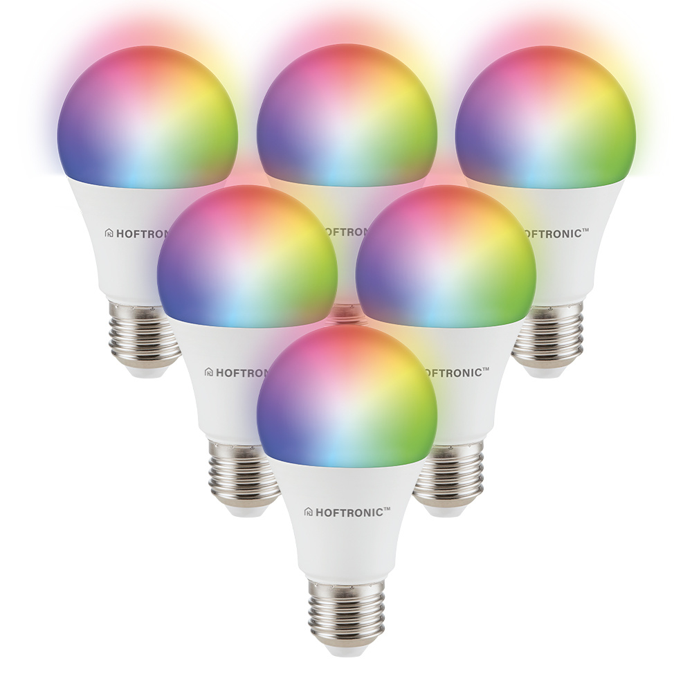 6x E27 Smart Pære - A60 - 10W 806lm - RGBWW - Wifi - Google Home, Amazon Alexa