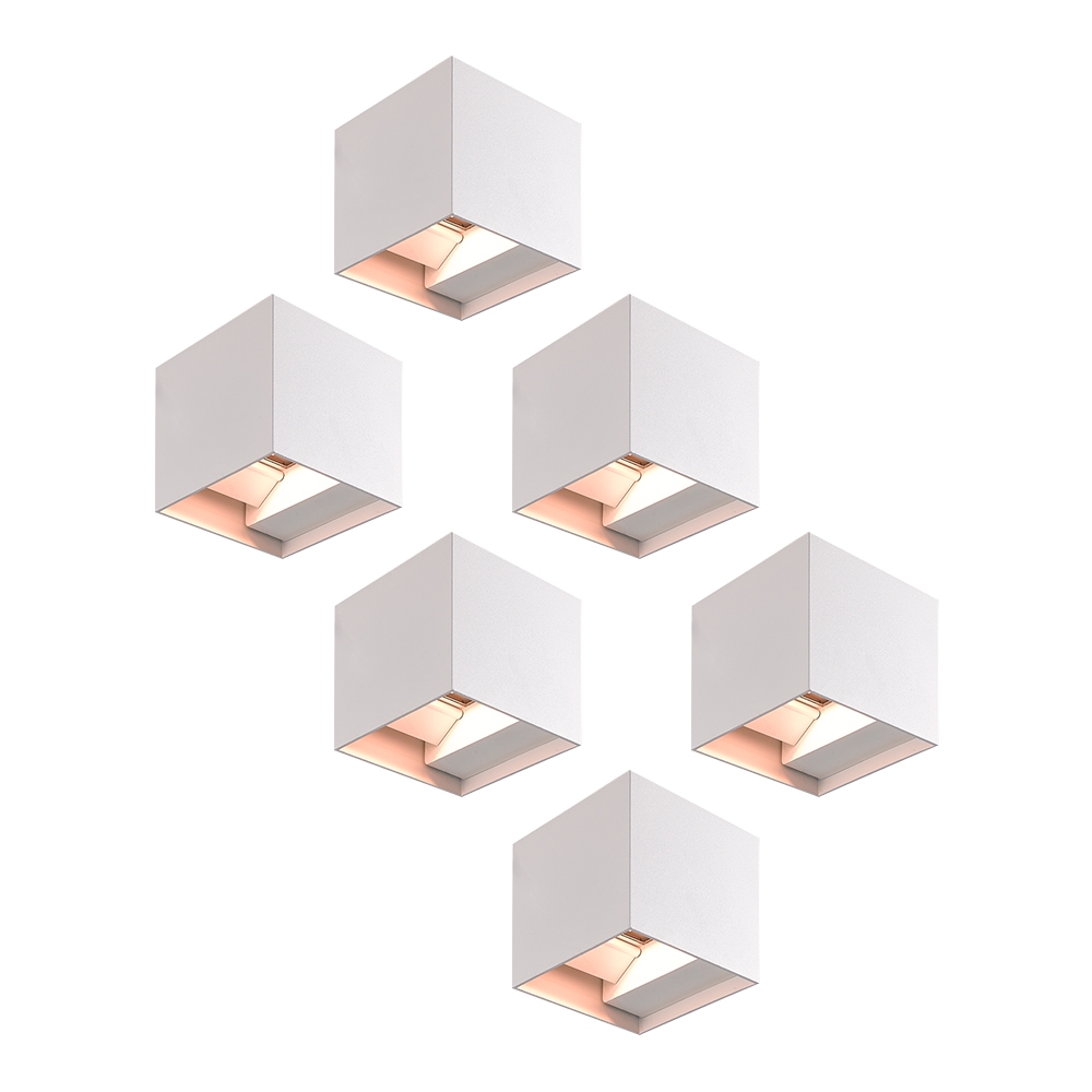 6x Kansas LED Wall Lamps - 7W 560lm - IP65 - 3000K - Cube - Up & Down Light - Grey