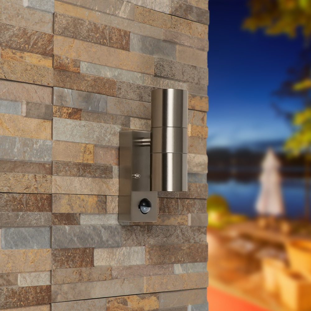 Jasmin LED-vägglampa - Upp & Ned - Sensor - IP44 - GU10 - RVS