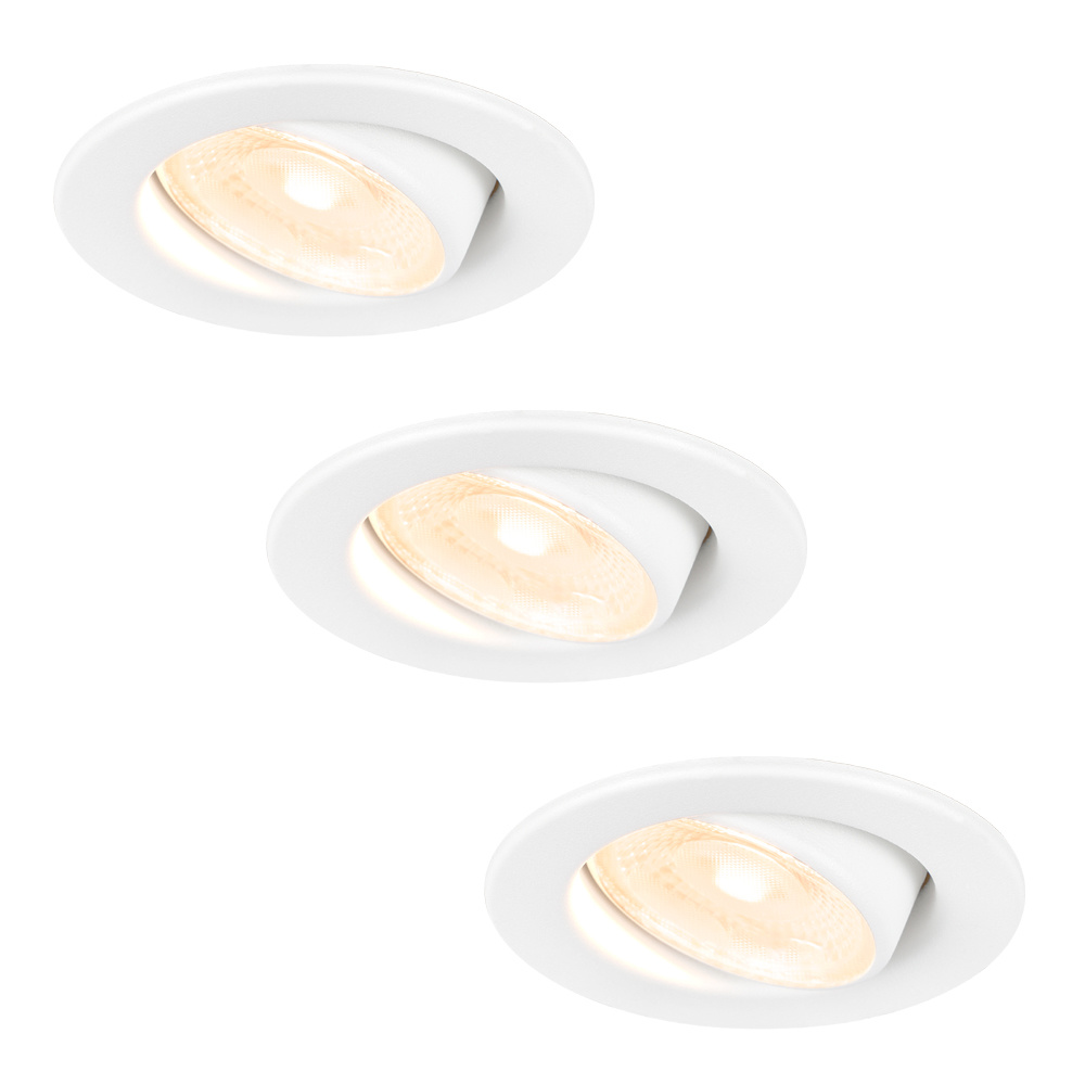 3x Malta LED indbygningsspots - 5W 400lm - 2700K - Dæmpbar - Vipbar - IP44 - Hvid