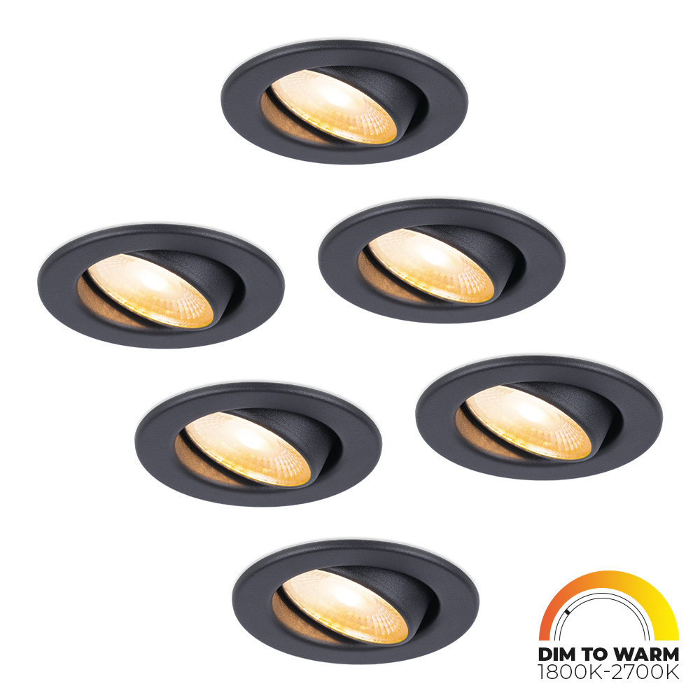 6x Malta LED indbygningsspots - 5W 480lm - Dim to warm - Vipbar - IP44 - Sort