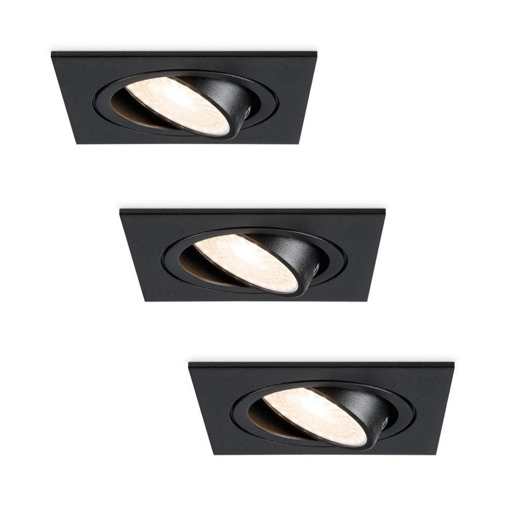3x Mallorca LED indbygningsspots Firkant - 4W 345 Lumen - 4000K - Vipbar - Sort