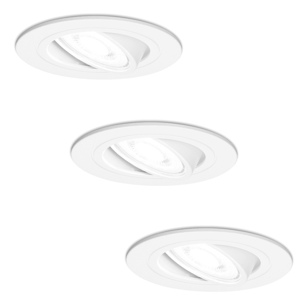 3x Pittsburg LED recessed downlights - 4W 345lm - 6500K - Dimmable Tiltable - White