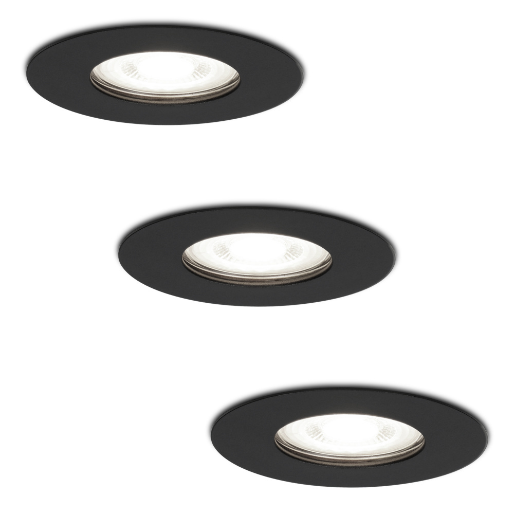 3x Bari LED Einbaustrahler - 4W 345lm - 6500K - GU10 - Rund - IP65 - Schwarz