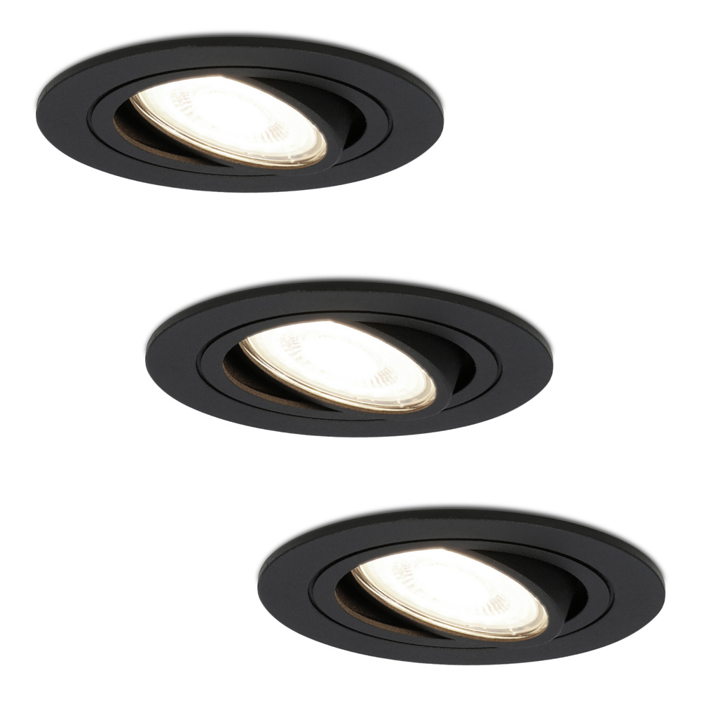 3x Miro LED Recessed Downlights - 4W 345lm - 4000K - Tiltable Dimmable - Black