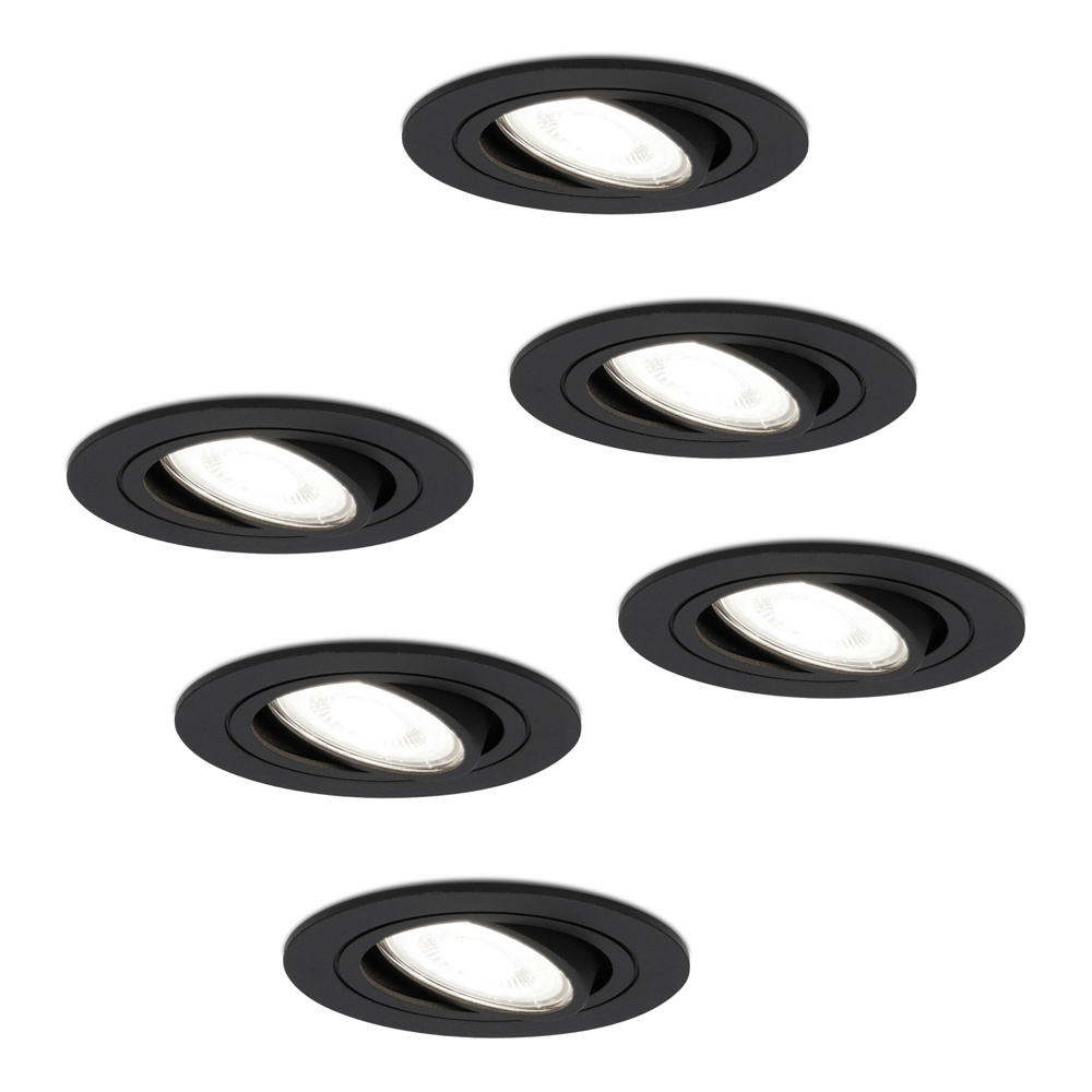 6x Miro LED infällda spotlights - 4W 345lm - 6500K - Svängbar Dimbar - Svart