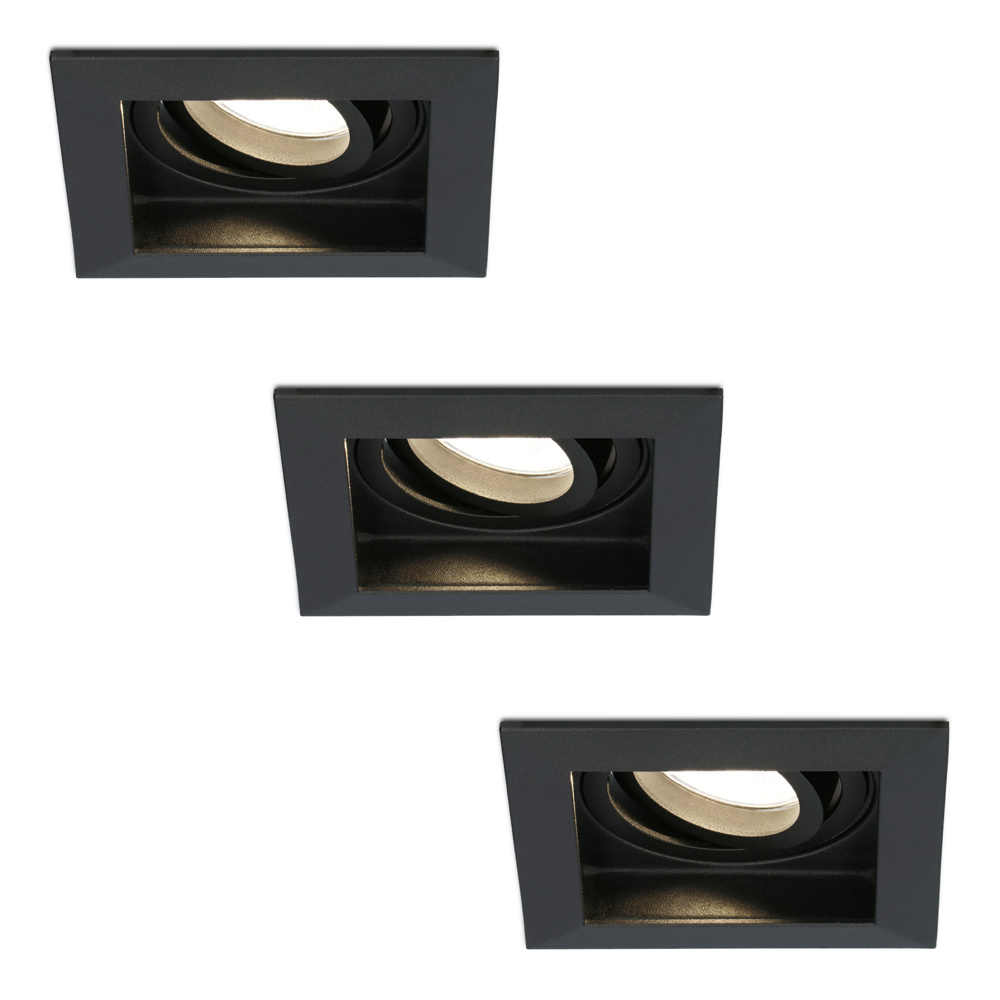 3x Durham LED Einbaustrahler Eckig - 4W 345lm - 2700K - Schwenkbar - Schwarz