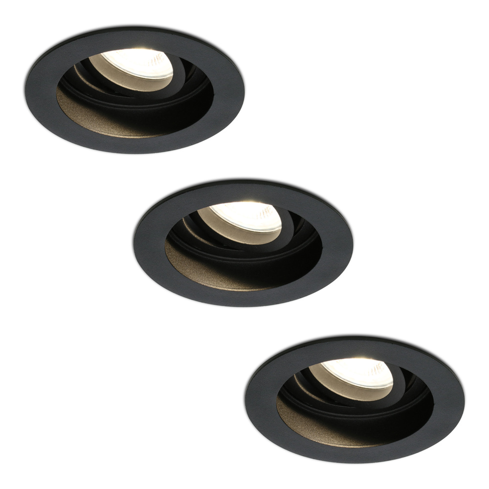 3x Laredo LED Recessed Downlights - GU10 4W 345lm - 2700K - Tiltable - Black