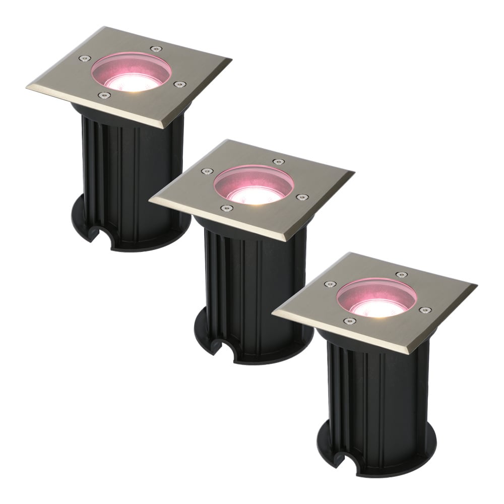 3x Ramsay Spot LED Encastrable Sol - Carré - 5.5W 345lm - Wifi + Ble - RGBWW - IP67