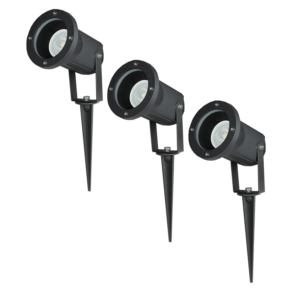 3x led havelamper med jordspyd - 4W 345lm - Vipbar - 4000K - IP44 - Sort