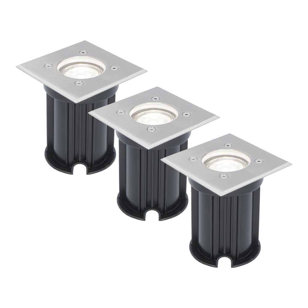 3x LED Nedgravningsspots Firkant - 4W 345lm - 6500K - Rustfrit stål - IP65