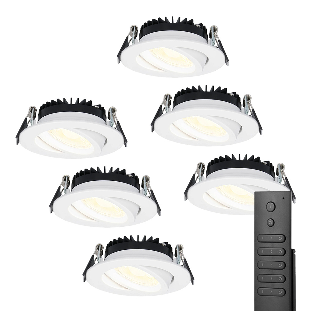 6x Spot LED Encastrable Rome - 6W 500lm - Dimmable - 2700K - IP44 - Télécommande