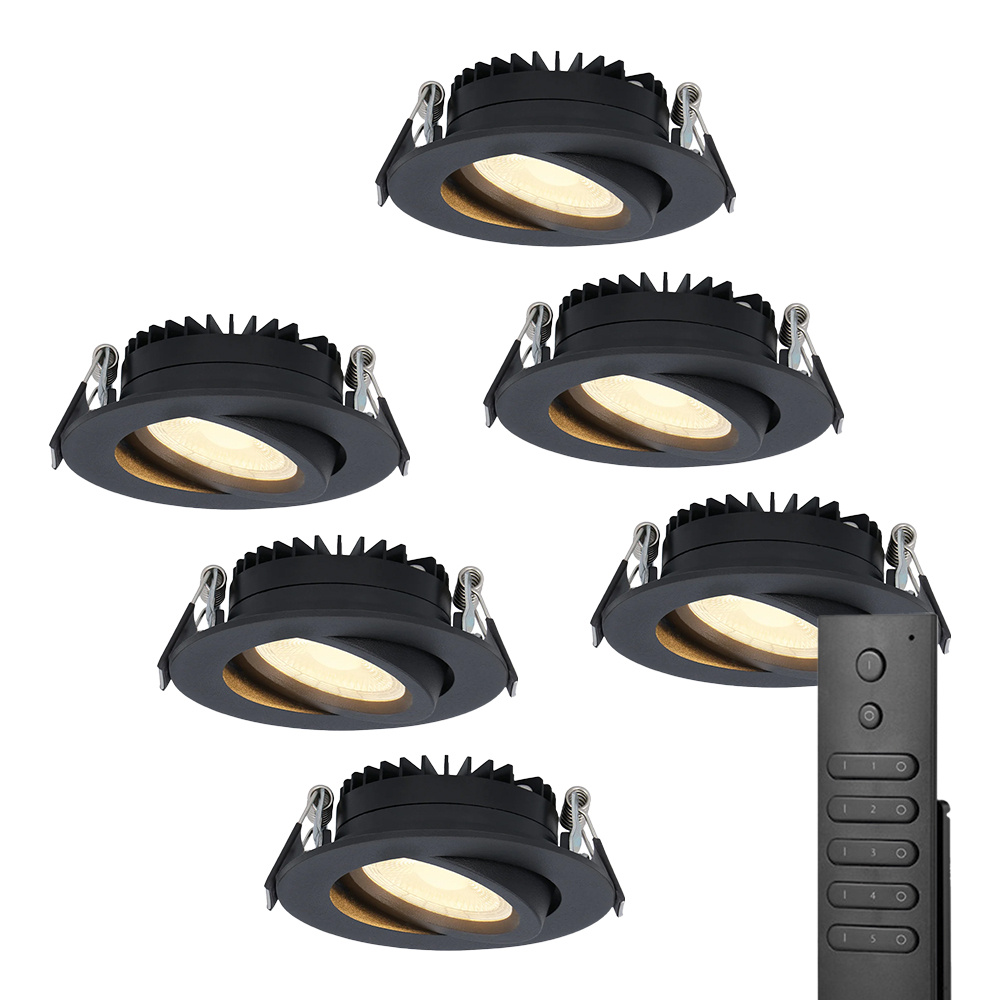 6x Rome LED Spot - 6W 500lm - Tiltbar - Dæmpbar - 2700K - IP44 - Fjernbetjening