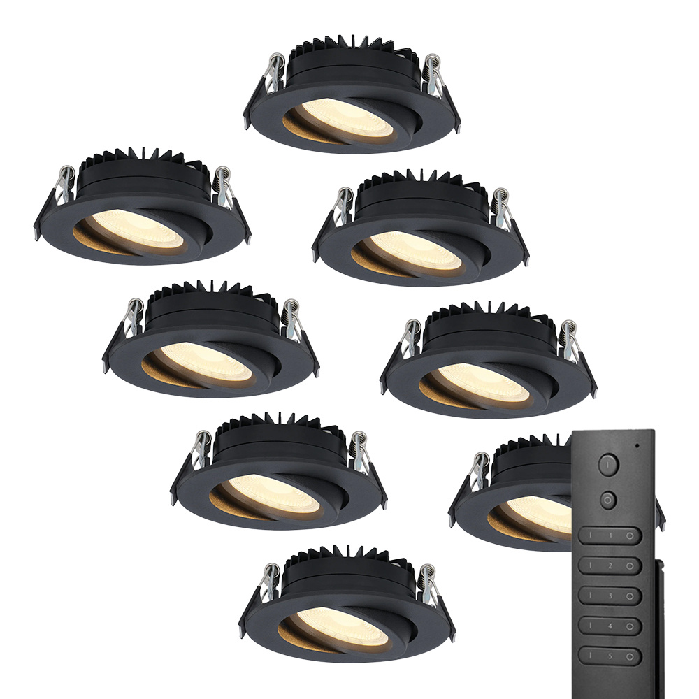 8x Spot LED Encastrable Rome - 6W 500lm - Dimmable - 2700K - IP44 - Télécommande