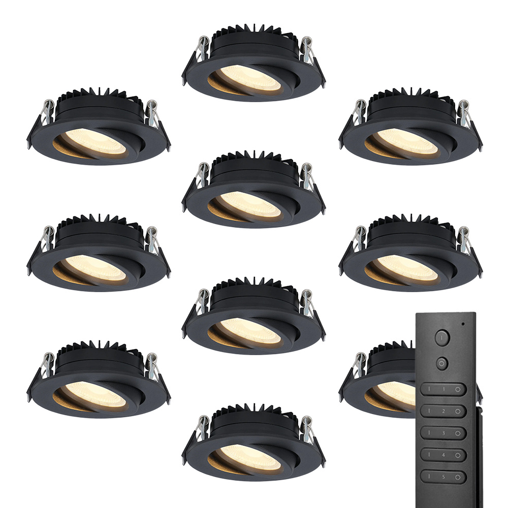 10x Spot LED Encastrable Rome - 6W 500lm - Dimmable - 2700K - IP44 - Télécommande