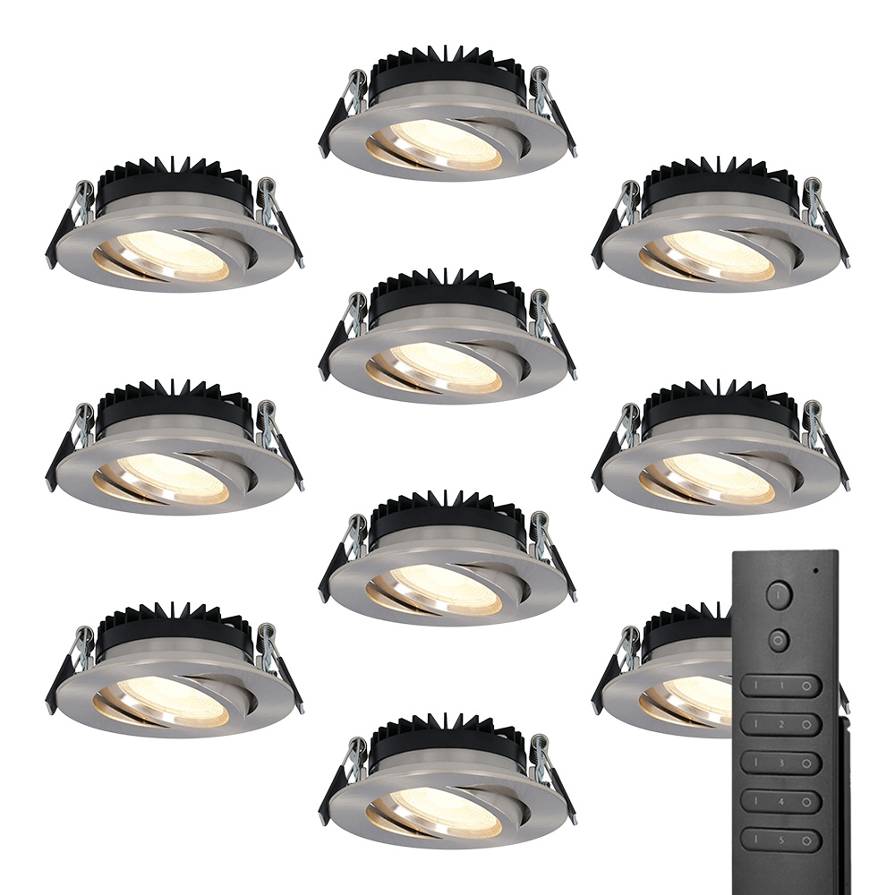 10x Spot LED Encastrable Rome - 6W 500lm - Dimmable - 2700K - IP44 - Télécommande