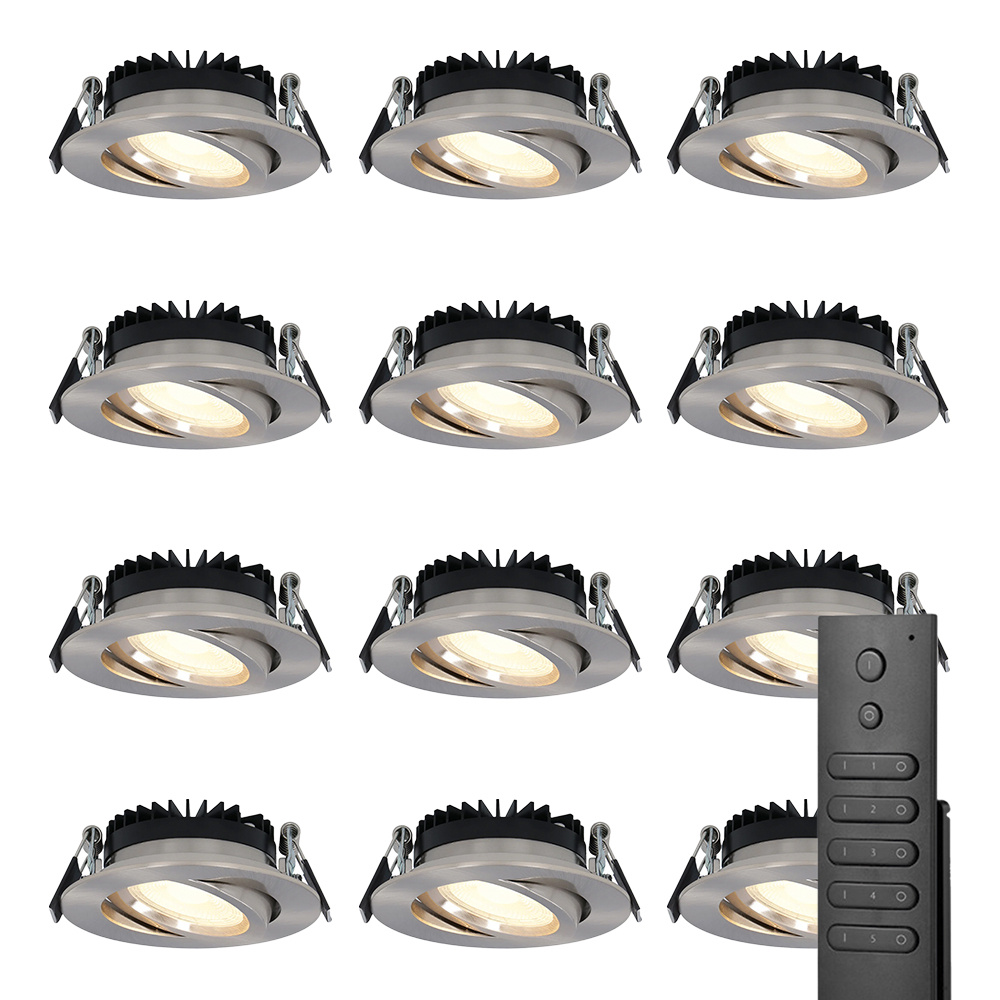12x Rome LED-infällda Spots - 6W 500lm - Dimbar - 2700K - IP44 - Fjärrkontroll