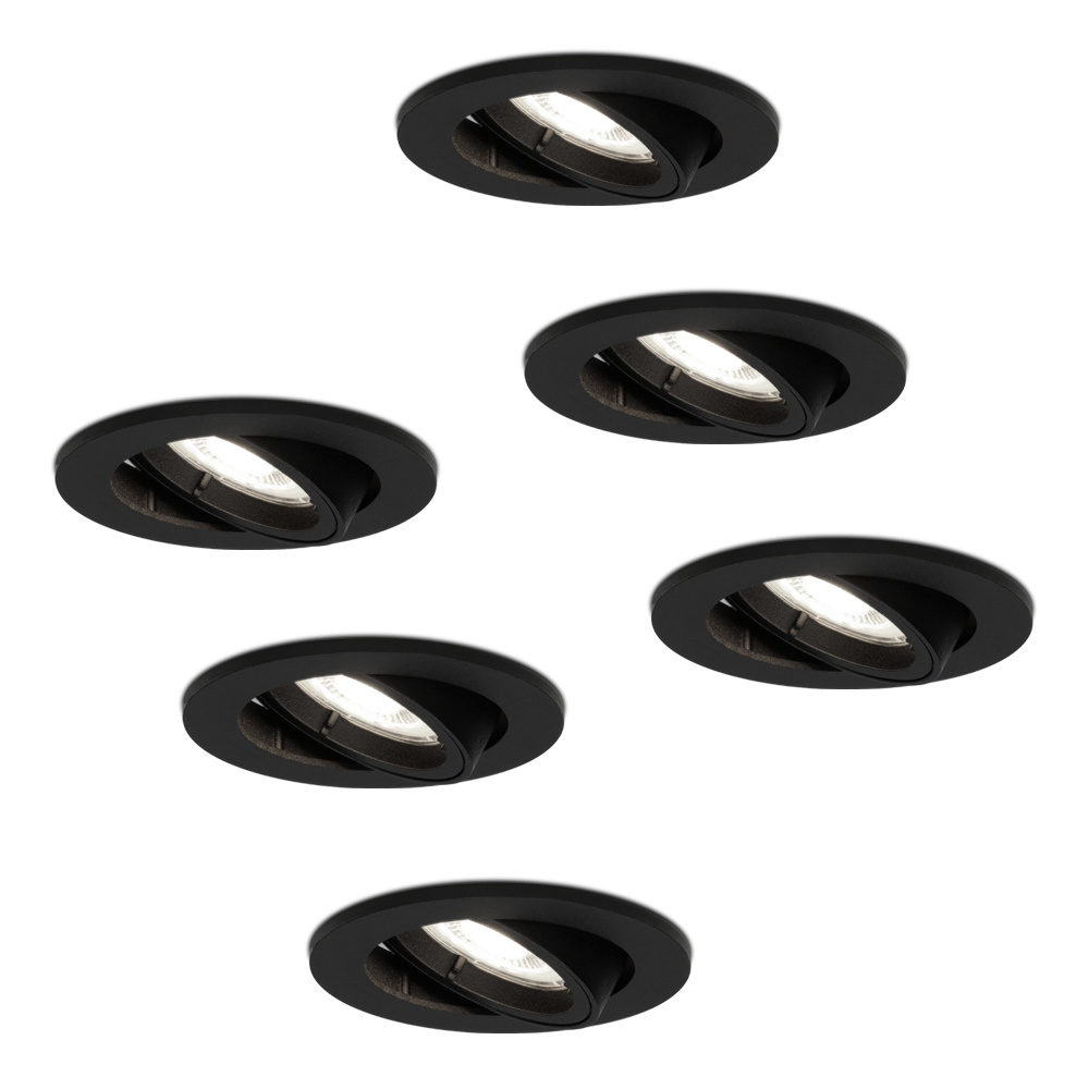 6x Oslo LED Recessed Downlights - 4W 345 Lumen - 6500K - Tiltable - Black