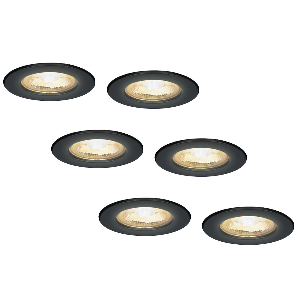 6x Nola LED Einbaustrahler flach - 5W 480lm - 2700K - IP65 - Schwarz - Dimmbar