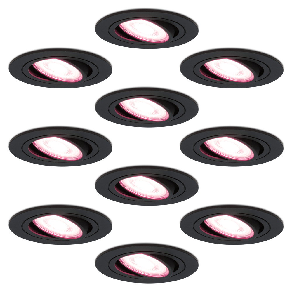 10x Miro Smart indbygningsspots - Wifi - RGBWW - GU10 - 5,5W 345lm - Vipbar - Sort