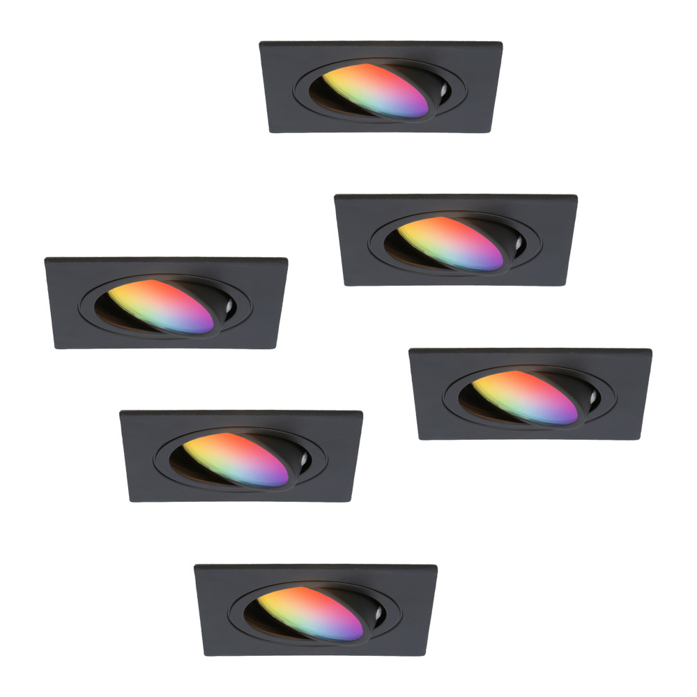 6x Mallorca Smart indbygningsspots - Wifi + Ble - 5,5W 345lm - RGBWW - Sort