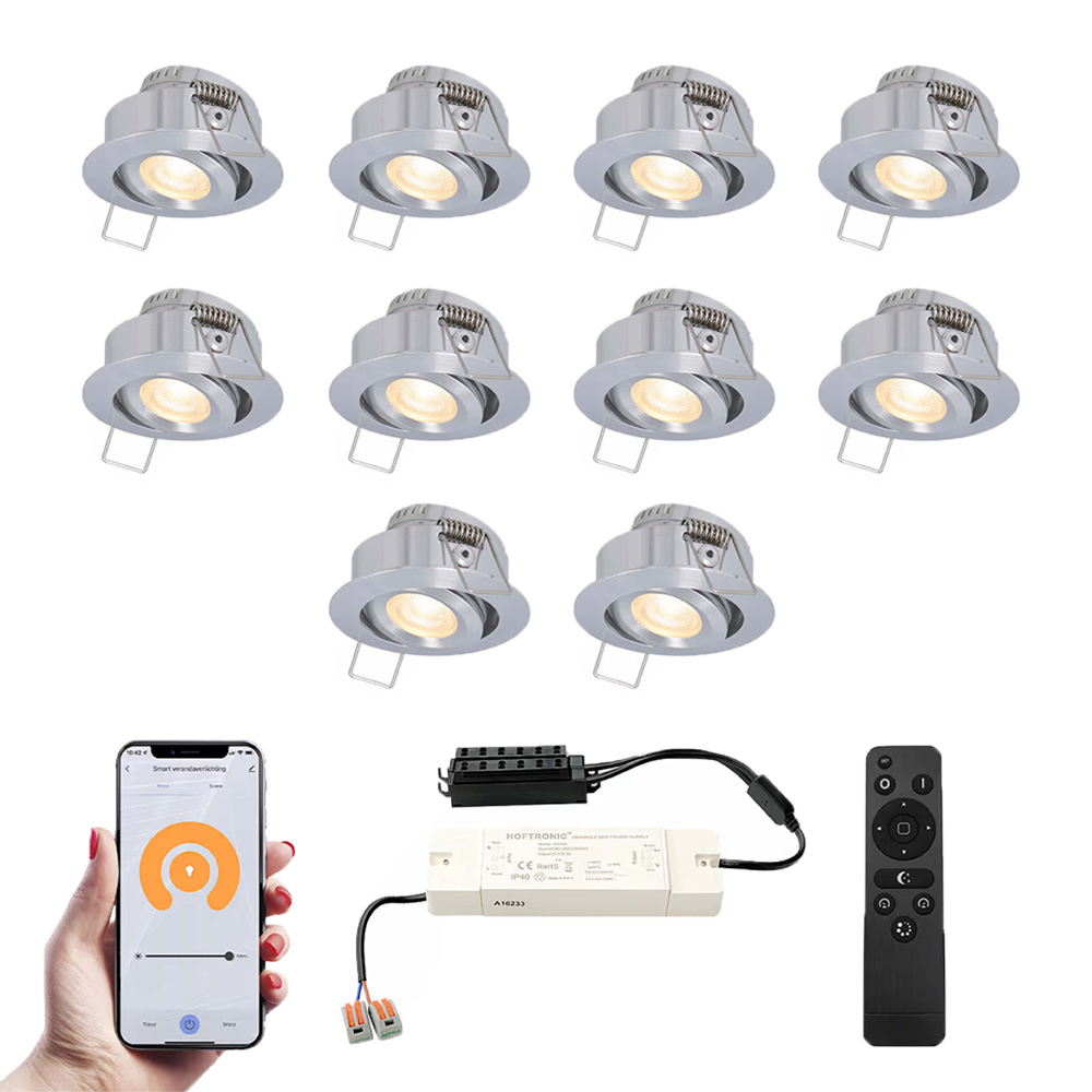 10x Sienna Smart Mini Inbouwspots - 12V 3W 200lm - 2700K - RVS