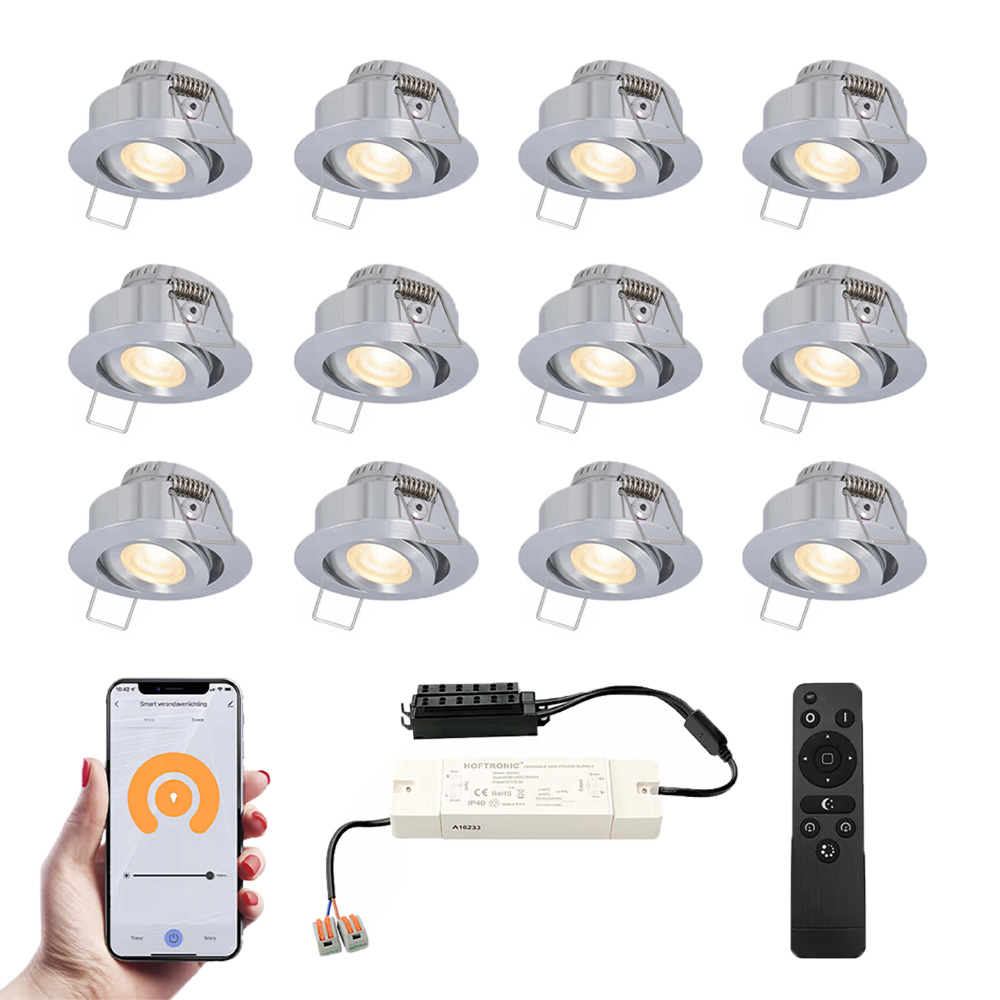 12x Sienna Smart Mini Inbouwspots - 12V 3W 200lm - 2700K - RVS