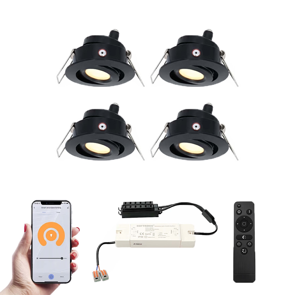 4x Sienna Smart LED Mini LED Spots med trafo - 2700K - 12V 3W 200lm - IP44 - Sort