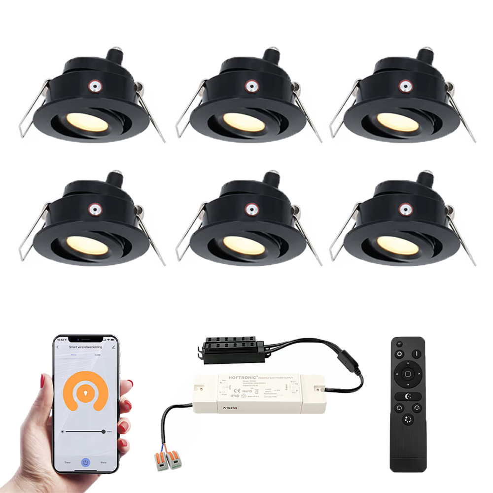 6x Sienna Smart LED Mini LED Spots med trafo - 2700K - 12V 3W 200lm - IP44 - Sort