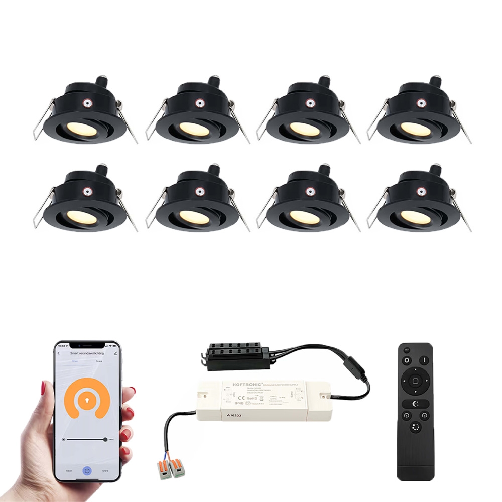 8x Sienna Smart LED Mini LED Spots med trafo - 2700K - 12V 3W 200lm - IP44 - Sort