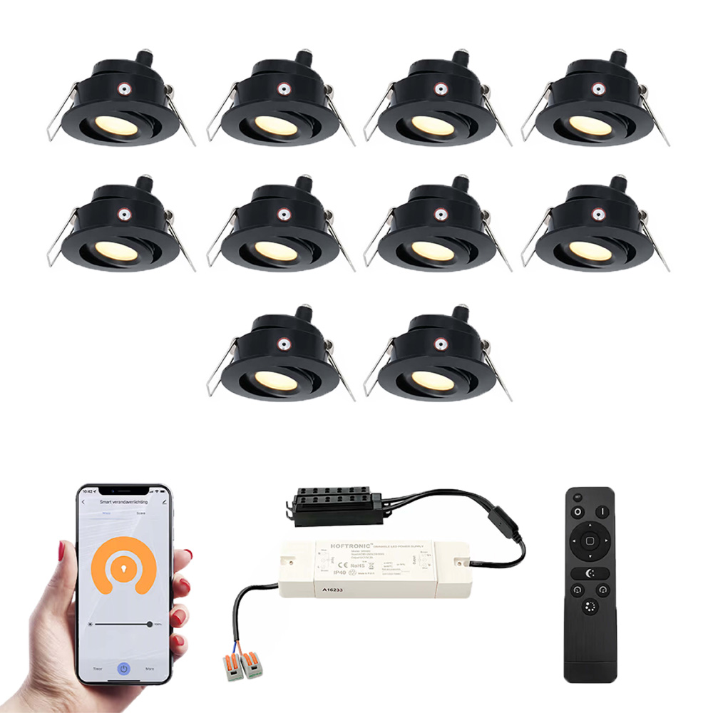 10x Sienna Mini Spots LED avec trafo connectée - 12V 3W 200lm - 2700K - Noir