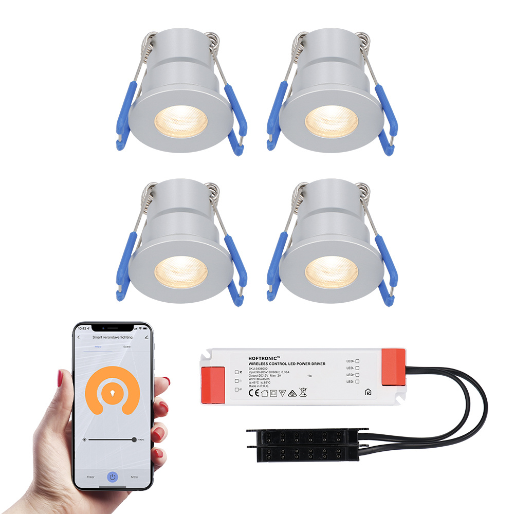 4x Milano Smart Mini LED Inbouwspots met trafo - 12V 3W 200lm - 2700K - IP65 - RVS