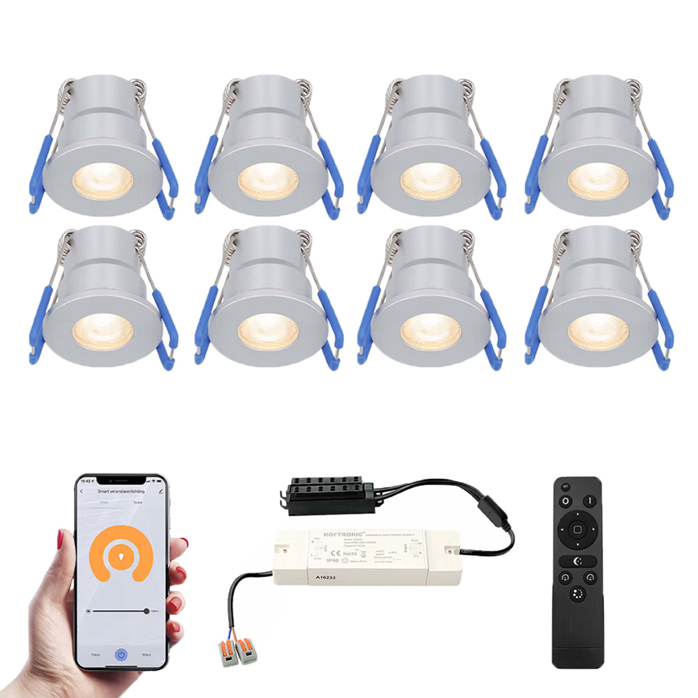8x Milano Smart Mini Indbygningsspots med trafo - 12V 3W 200lm - 2700K - IP65