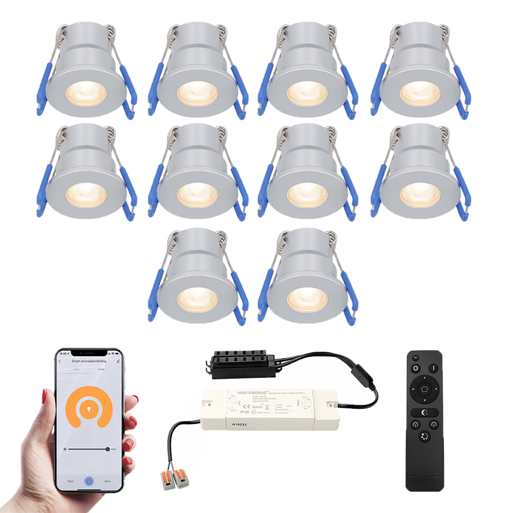 10x Milano Smart Mini LED Inbouwspots met trafo - 12V 3W 200lm - 2700K - IP65 - RVS