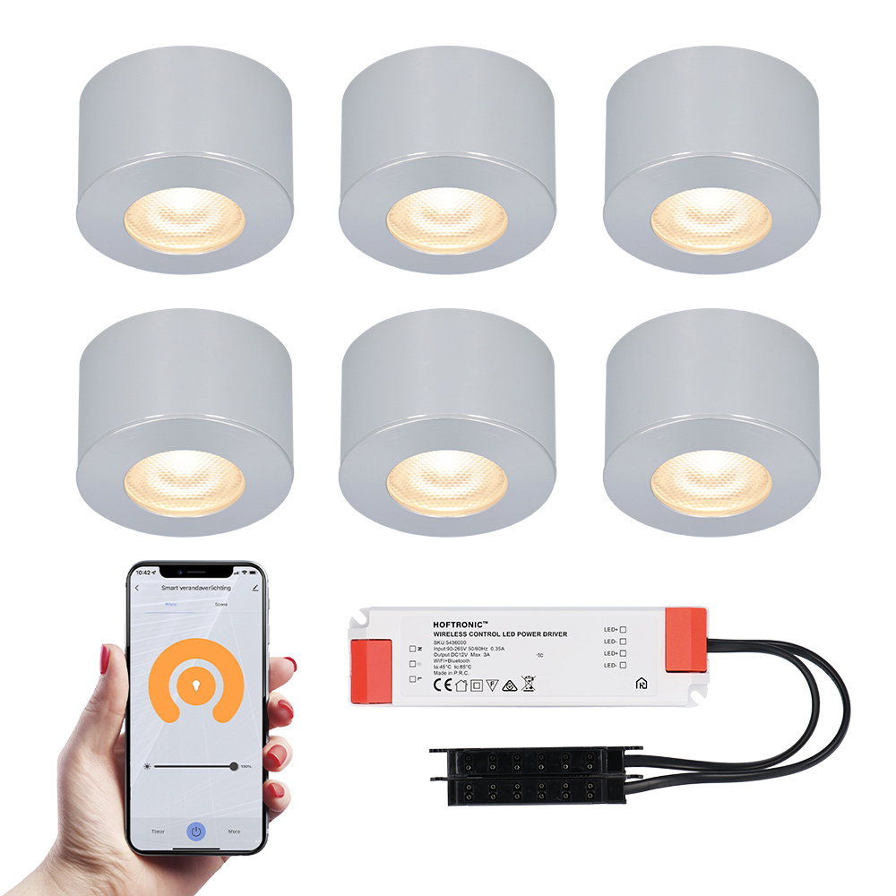 6x Navarra Smart Mini Mounted Opbouwspots - 12V 3W 200lm - 2700K - IP44 - RVS