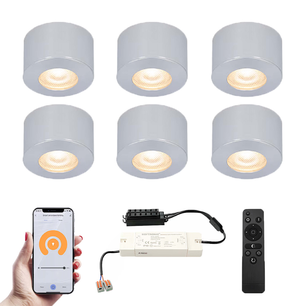 6x Navarra Smart Mini Mounted Opbouwspots - 12V 3W 200lm - 2700K - IP44 - RVS