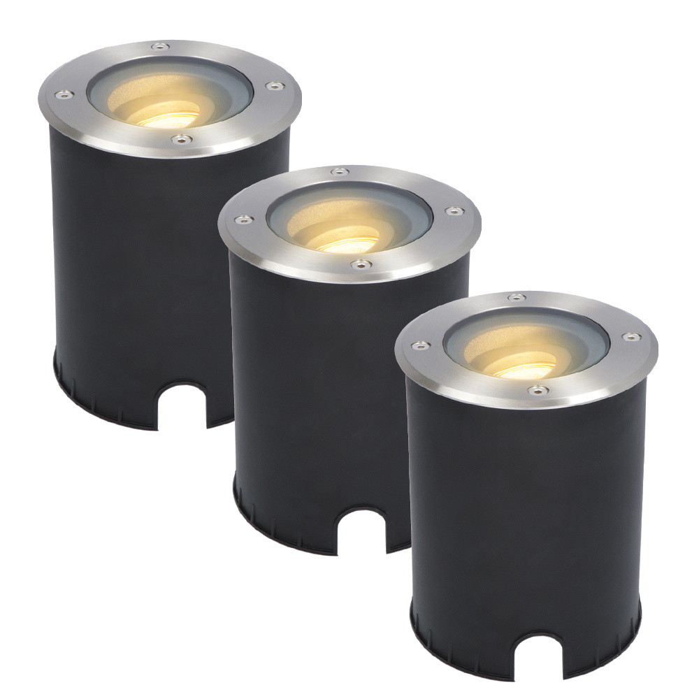 3x Lilly Spot LED au sol extérieur - GU10 4W 345lm - 2700K - Inox - IP67 - Dimmable