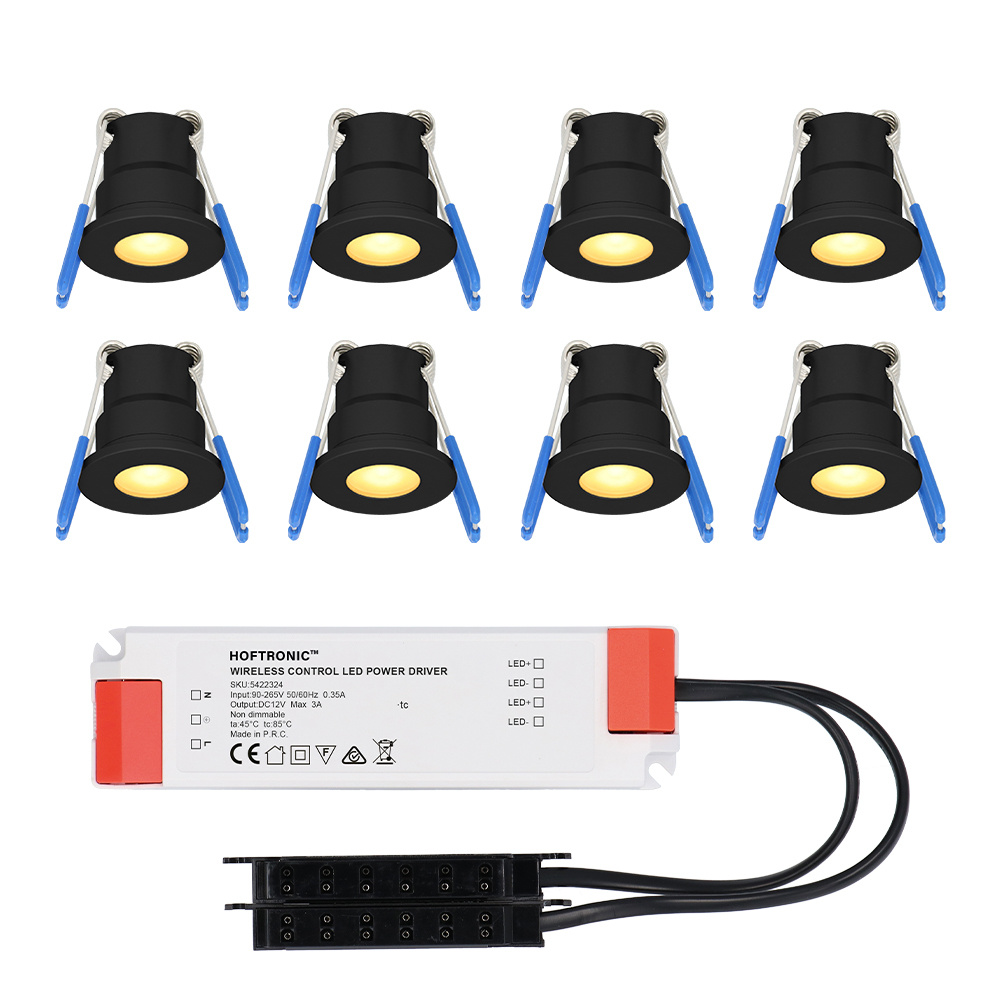 8x Milano Mini 12V LED Einbaustrahler - 3W 200lm - 2700K - IP65 - Schwarz