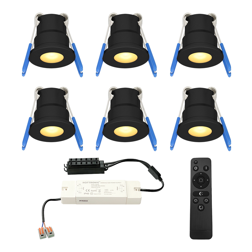 6er Set 12V 3W - LED Einbaustrahler - Schwarz - Dimmbar - Versenkt - IP65 - 2700K