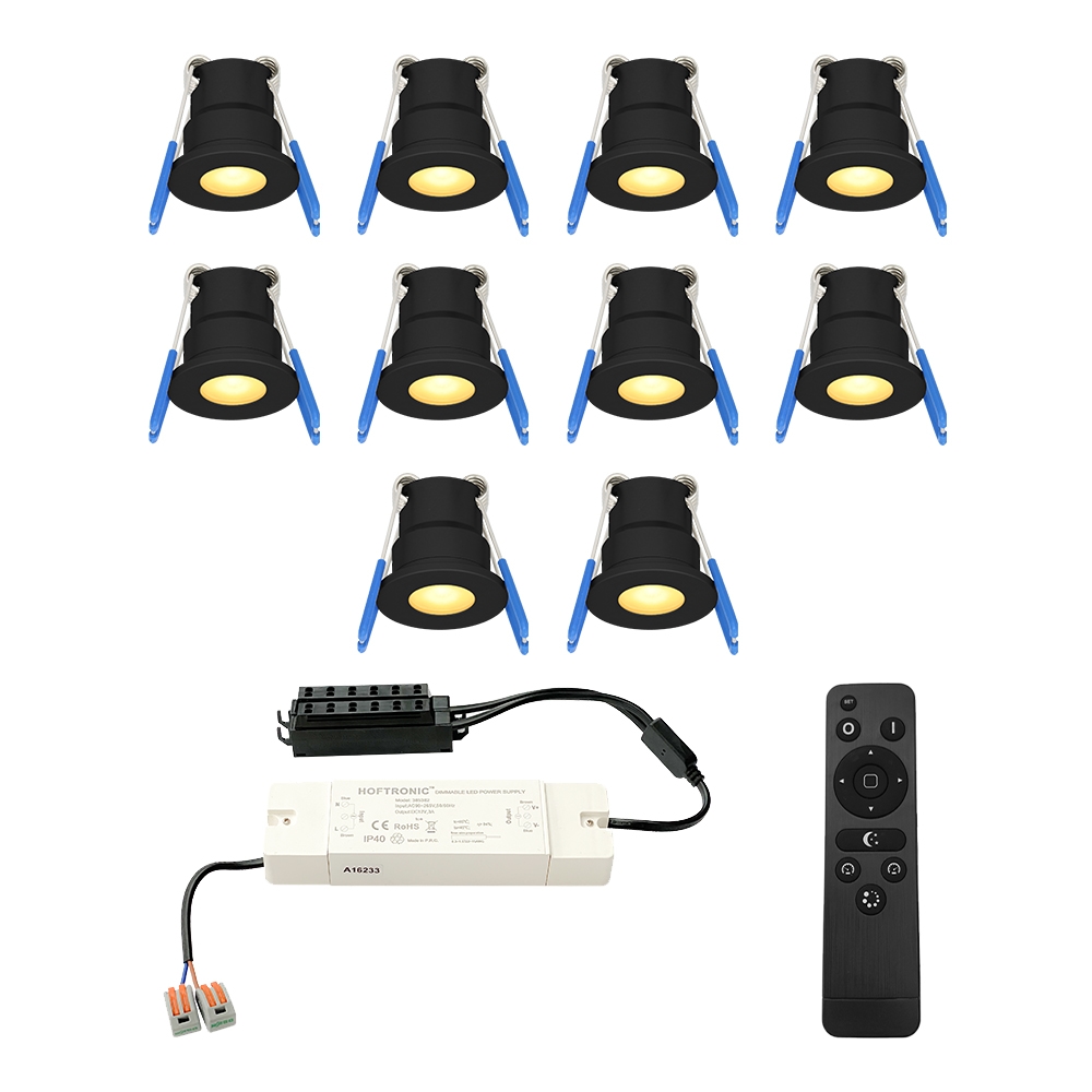 10er Set 12V 3W - LED Einbaustrahler - Schwarz - Dimmbar - Versenkt - IP65 - 2700K