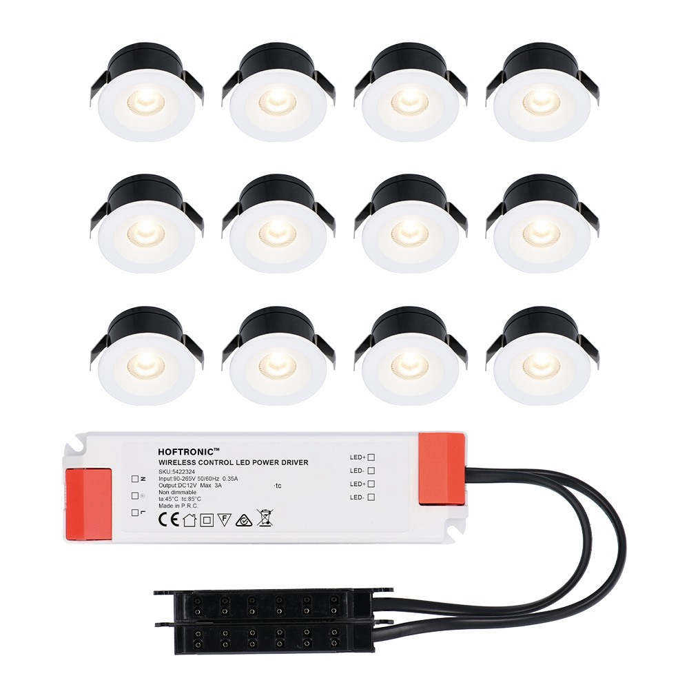 12x Cadiz LED 12V LED Mini Spots - 3W 200lm - 2700K - IP44 - Hvid